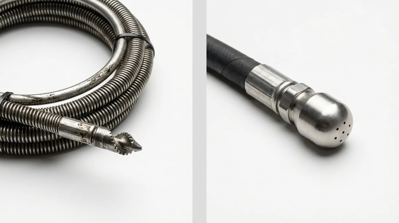 Drain snake cable and hydro jetting nozzle used for drain cleaning in Sutton, WV