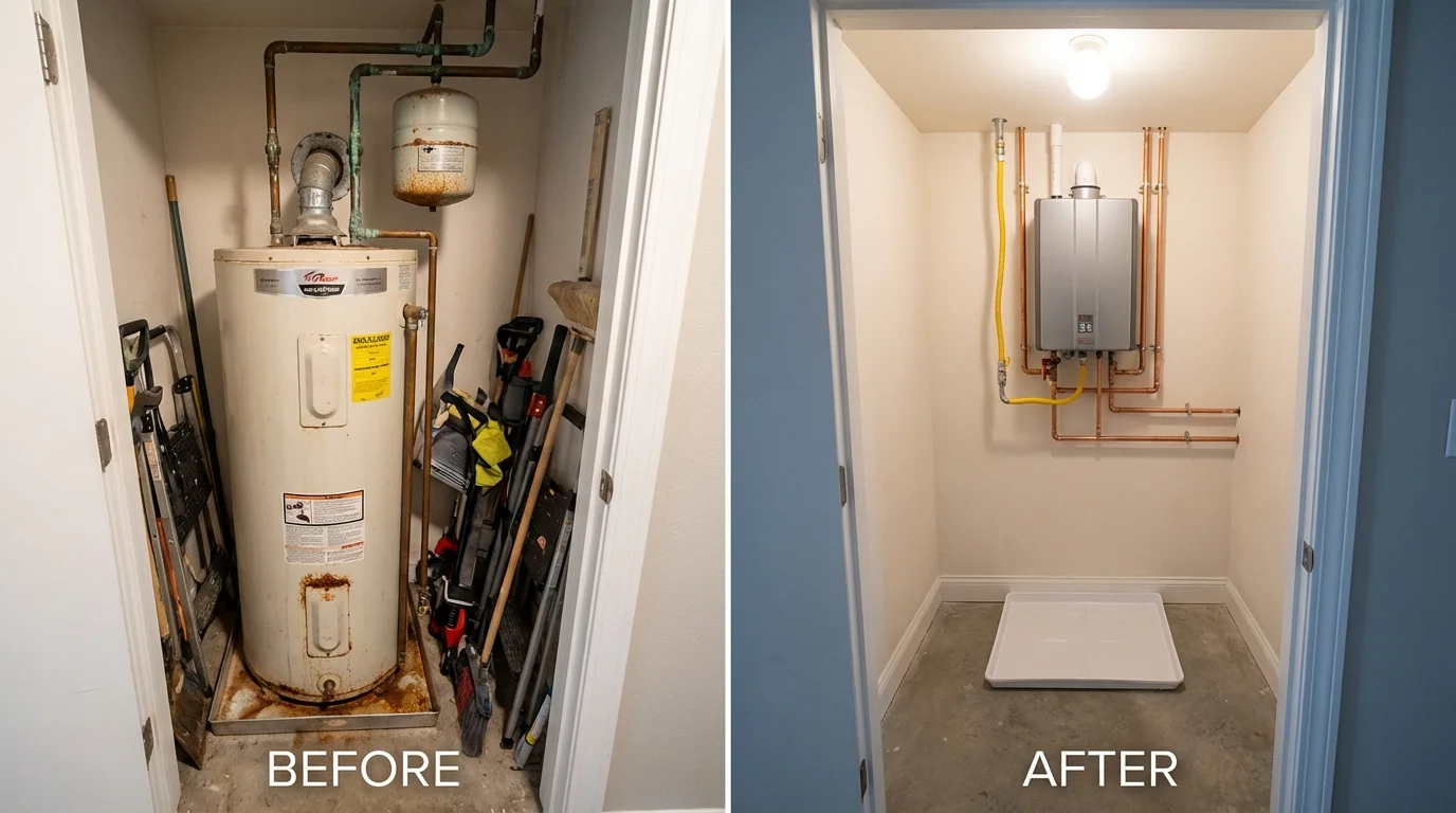 Tank water heater versus wall-mounted tankless unit comparison for Sutton, WV homeowners