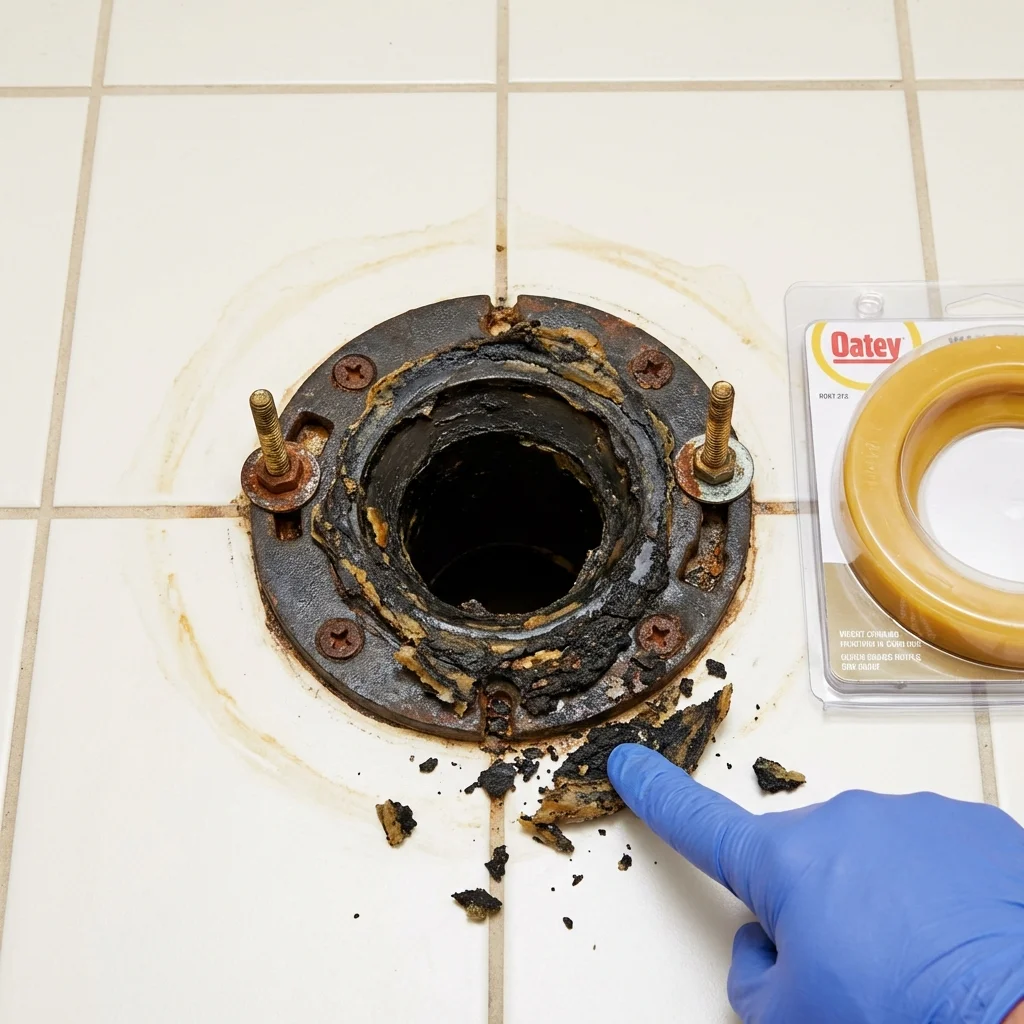 Failed wax ring showing water seepage at the base of a toilet in a Sutton, WV home